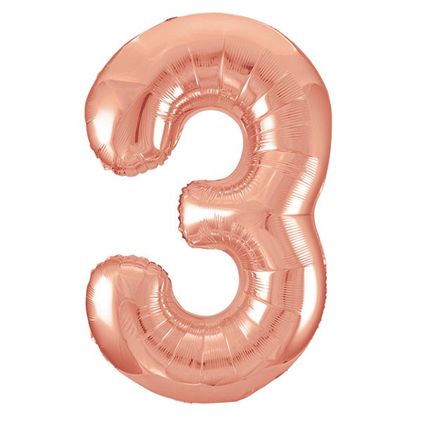 Rose Gold "3" Numeral Foil Balloon (86cm) - The Party Marketplace
