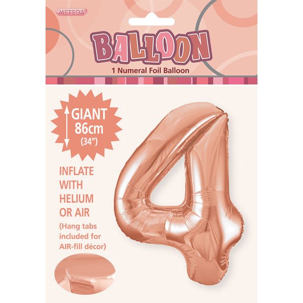 Rose Gold "4" Numeral Foil Balloon (86cm) - The Party Marketplace