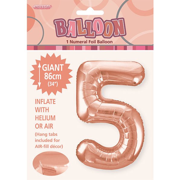 Rose Gold "5" Numeral Foil Balloon (86cm) - The Party Marketplace