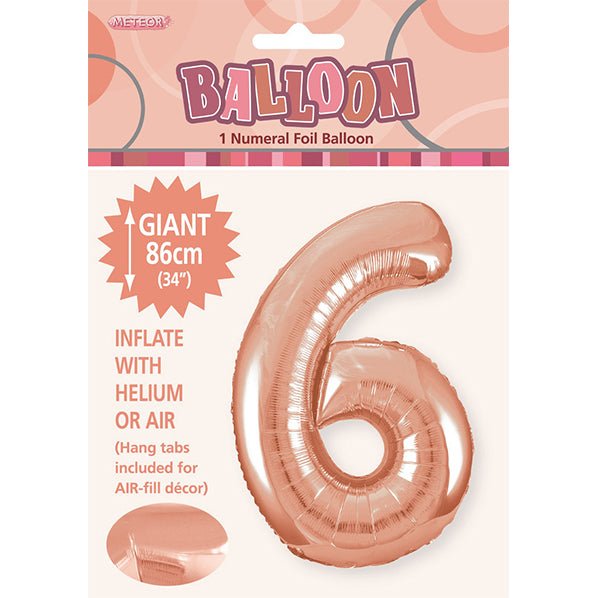 Rose Gold "6" Numeral Foil Balloon (86cm) - The Party Marketplace