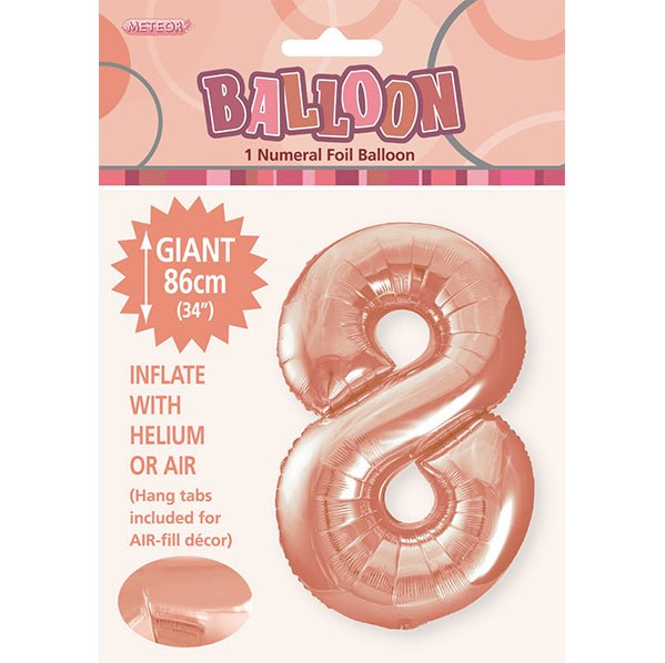 Rose Gold "8" Numeral Foil Balloon (86cm) - The Party Marketplace