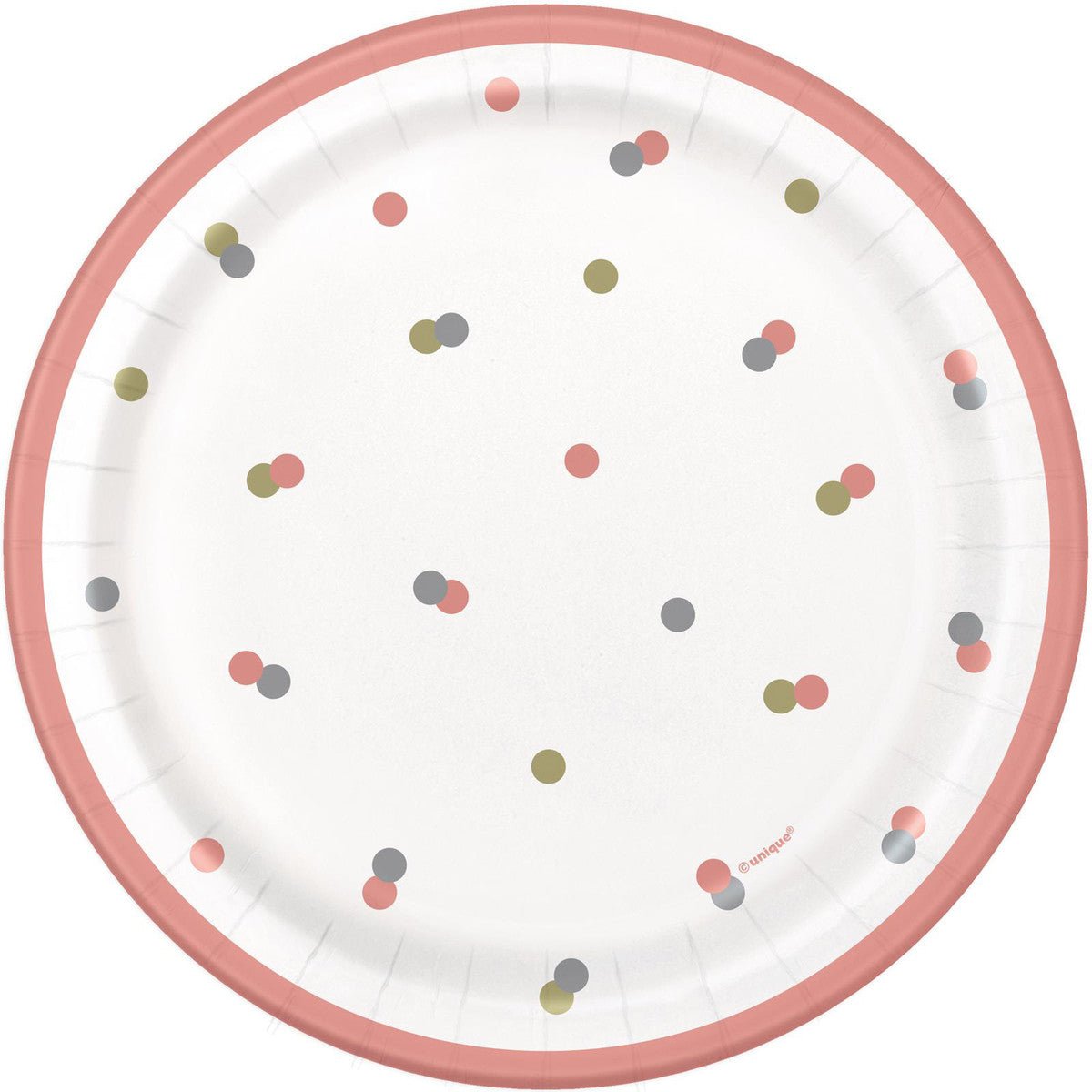 Rose Gold Dot Paper Plates 18cm (Pack of 8) - The Party Marketplace