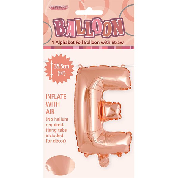 Rose Gold "E" Letter Foil Balloon (35cm) - The Party Marketplace