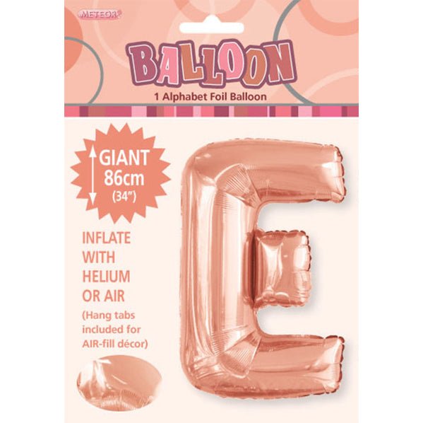 Rose Gold "E" Letter Foil Balloon (86cm) - The Party Marketplace