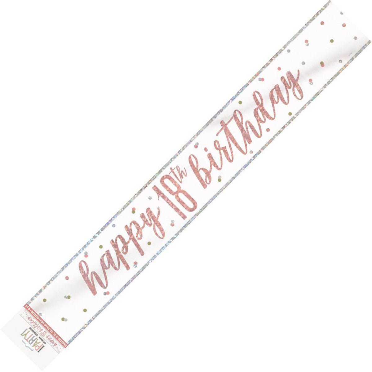 Rose Gold "Happy 18th Birthday" Prismatic Foil Banner - 2.74m - The Party Marketplace