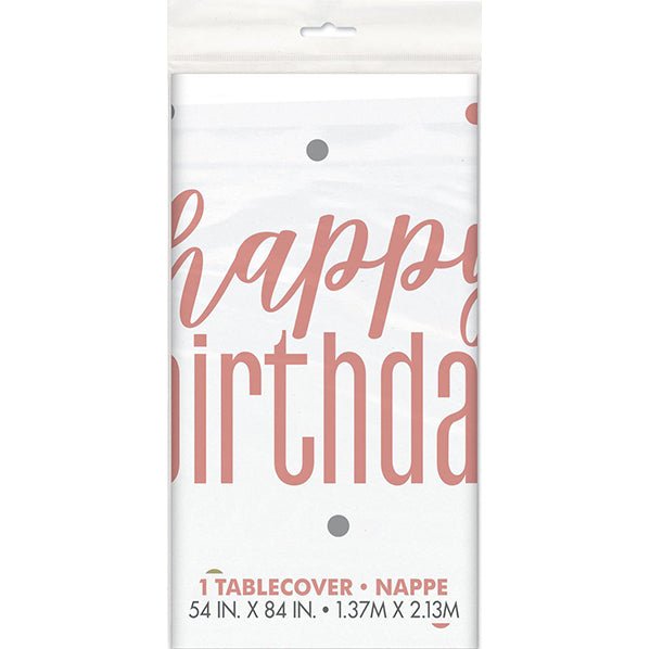 Rose Gold "Happy Birthday" Printed Tablecover 137cm x 213cm - The Party Marketplace