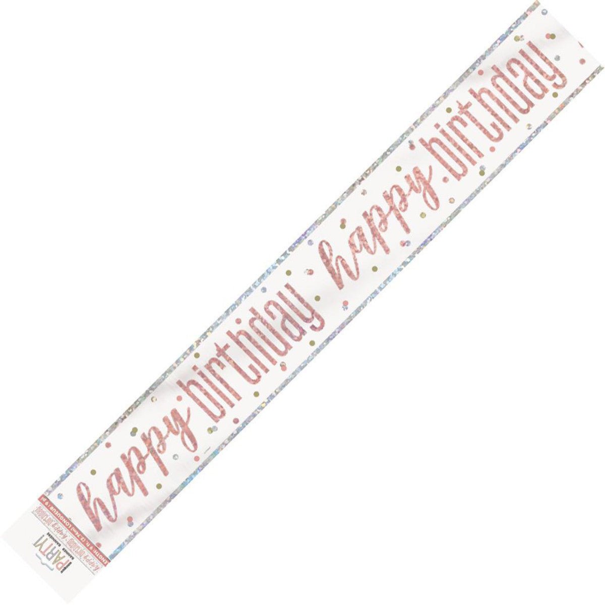 Rose Gold "Happy Birthday" Prismatic Foil Banner - 2.74m - The Party Marketplace