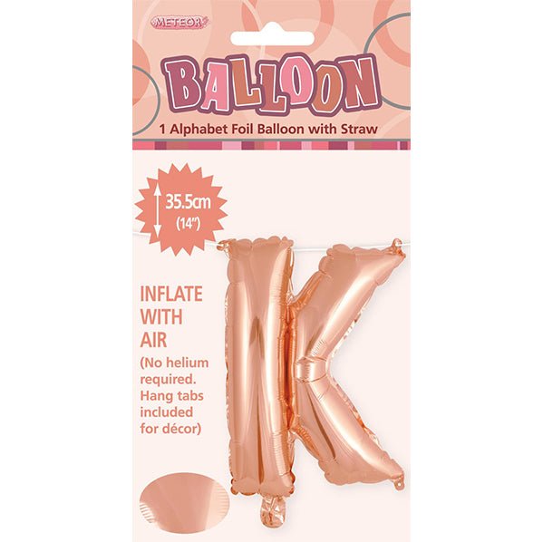 Rose Gold "K" Letter Foil Balloon (35cm) - The Party Marketplace