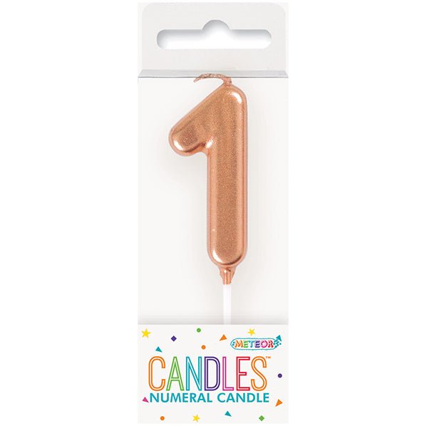 Rose Gold Mini Numeral Pick Candle - 1 - The Party Marketplace