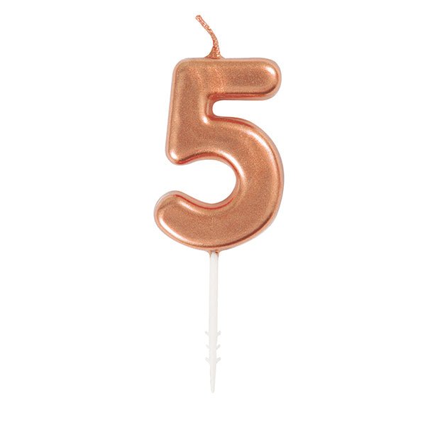 Rose Gold Mini Numeral Pick Candle - 5 - The Party Marketplace