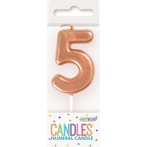 Rose Gold Mini Numeral Pick Candle - 5 - The Party Marketplace