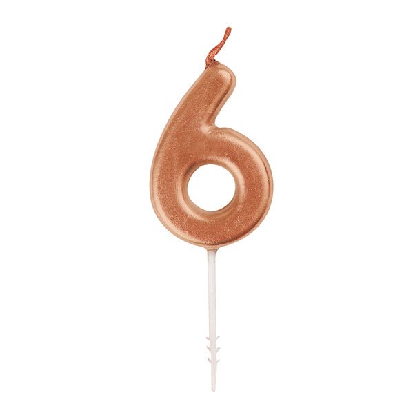 Rose Gold Mini Numeral Pick Candle - 6 - The Party Marketplace