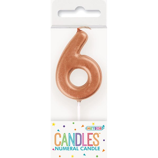 Rose Gold Mini Numeral Pick Candle - 6 - The Party Marketplace
