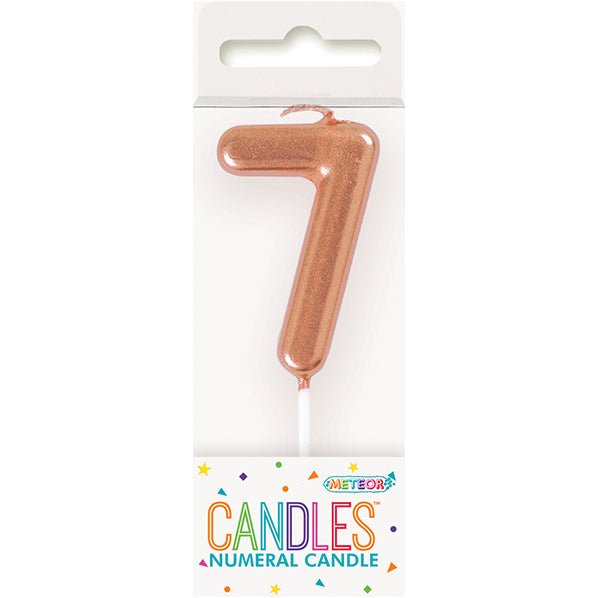 Rose Gold Mini Numeral Pick Candle - 7 - The Party Marketplace