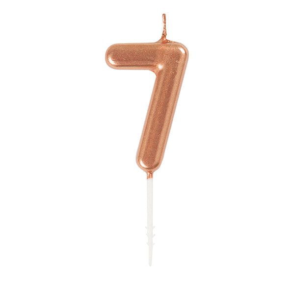 Rose Gold Mini Numeral Pick Candle - 7 - The Party Marketplace