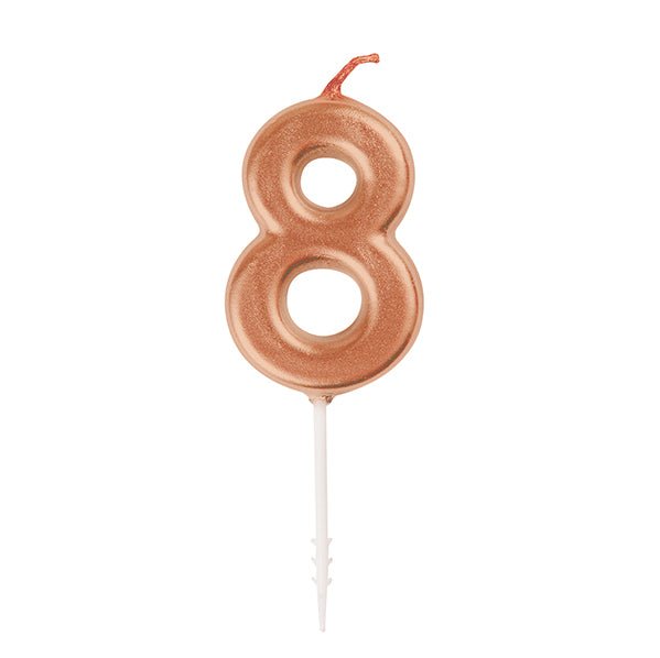 Rose Gold Mini Numeral Pick Candle - 8 - The Party Marketplace