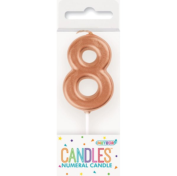 Rose Gold Mini Numeral Pick Candle - 8 - The Party Marketplace