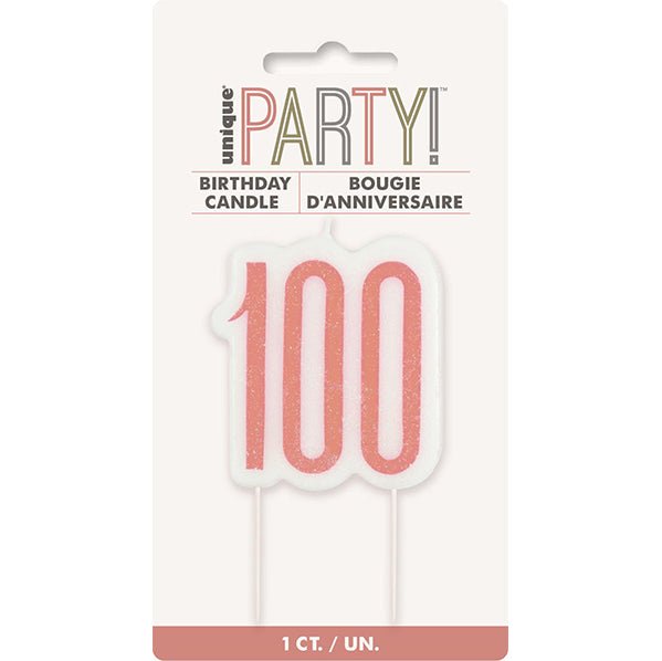 Rose Gold Numeral Pick Candle - 100 - The Party Marketplace