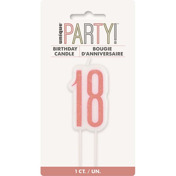 Rose Gold Numeral Pick Candle - 18 - The Party Marketplace