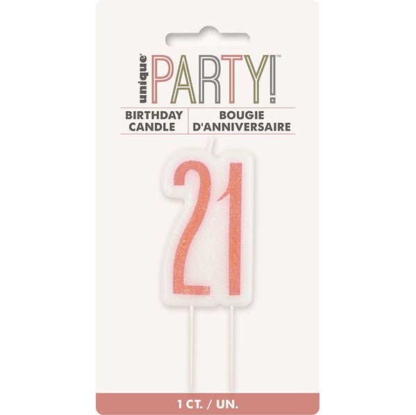 Rose Gold Numeral Pick Candle - 21 - The Party Marketplace