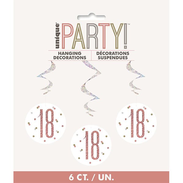 Rose Gold Prismatic "18" Hanging Swirl Decorations (Pack of 6) - The Party Marketplace
