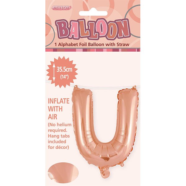 Rose Gold "U" Letter Foil Balloon (35cm) - The Party Marketplace
