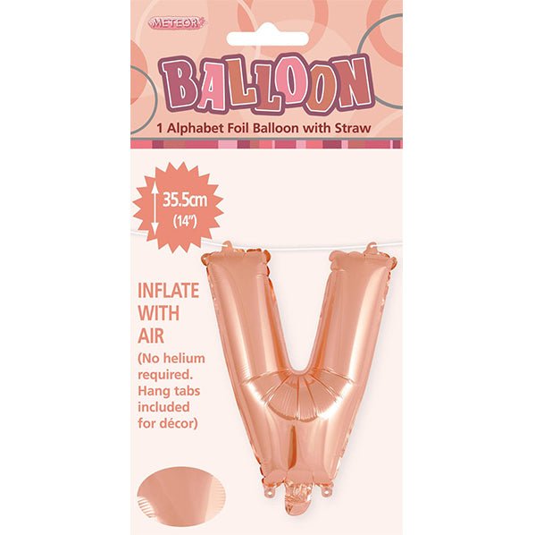 Rose Gold "V" Letter Foil Balloon (35cm) - The Party Marketplace