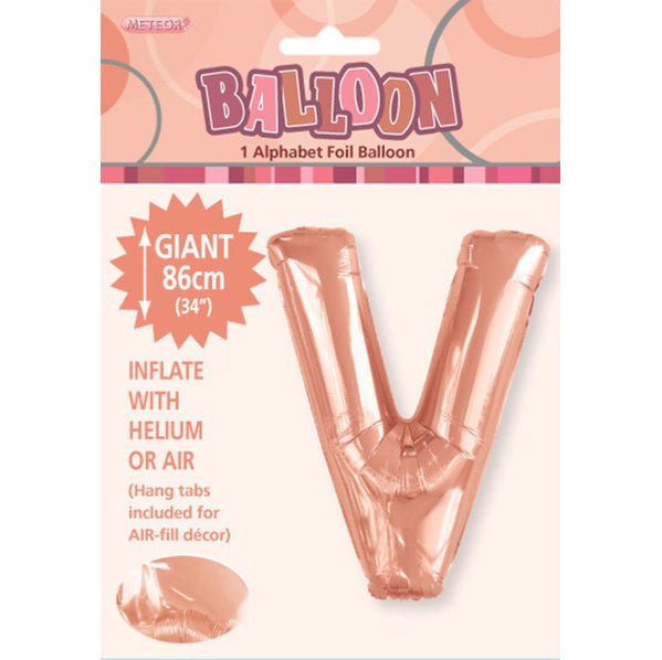 Rose Gold "V" Letter Foil Balloon (86cm) - The Party Marketplace