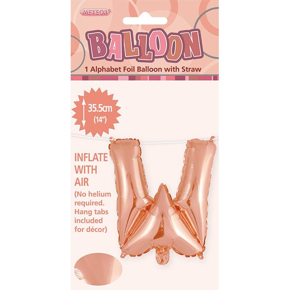 Rose Gold "W" Letter Foil Balloon (35cm) - The Party Marketplace