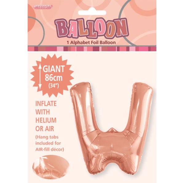 Rose Gold "W" Letter Foil Balloon (86cm) - The Party Marketplace