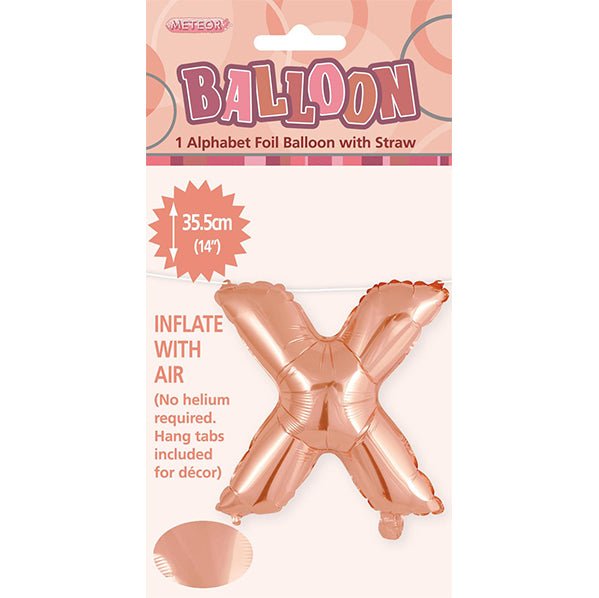 Rose Gold "X" Letter Foil Balloon (35cm) - The Party Marketplace