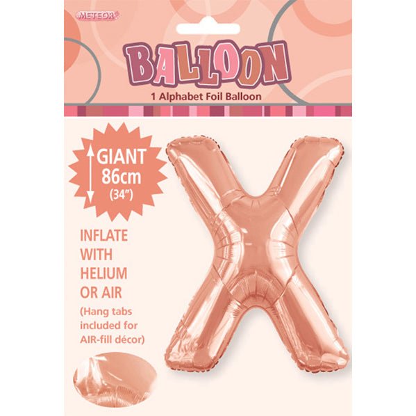 Rose Gold "X" Letter Foil Balloon (86cm) - The Party Marketplace