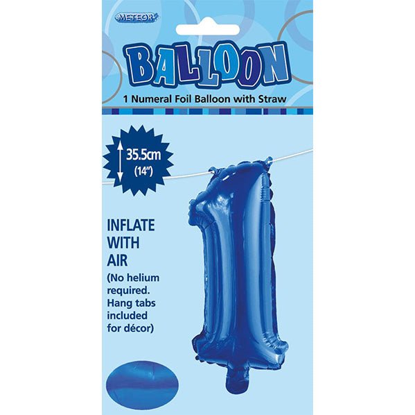 Royal Blue "1" Numeral Foil Balloon (35cm) - The Party Marketplace