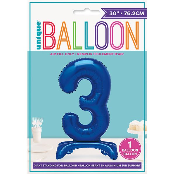 Royal Blue "3" Giant Standing Numeral Foil Balloon (76cm) - The Party Marketplace