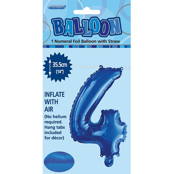 Royal Blue "4" Numeral Foil Balloon (35cm) - The Party Marketplace
