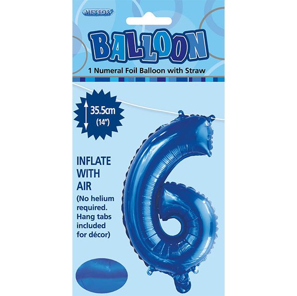 Royal Blue "6" Numeral Foil Balloon (35cm) - The Party Marketplace