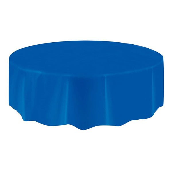Royal Blue Round Plastic Tablecover 213cm - The Party Marketplace