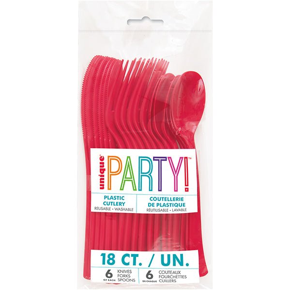 Ruby Red Assorted Cutlery (Pack of 18) - The Party Marketplace