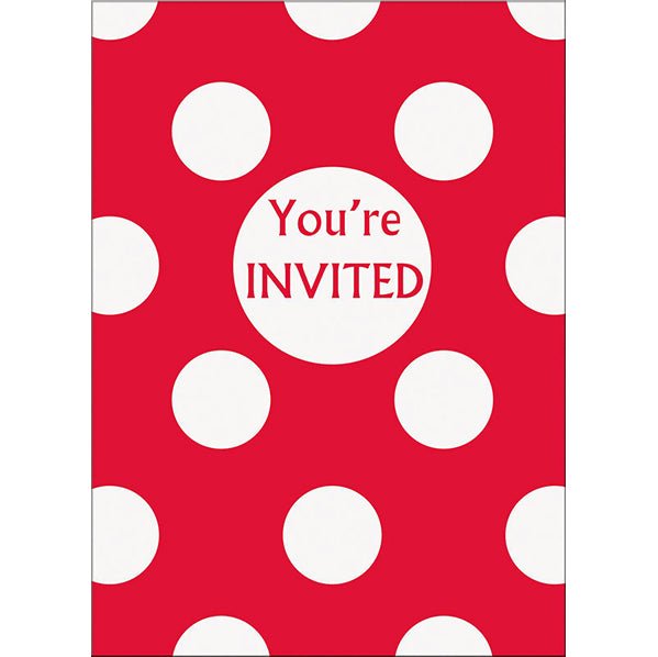 Ruby Red Dots Invitations (Pack of 8) - The Party Marketplace