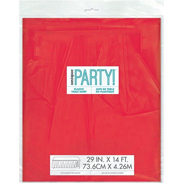 Ruby Red Plastic Tableskirt 73cm x 4.3m - The Party Marketplace