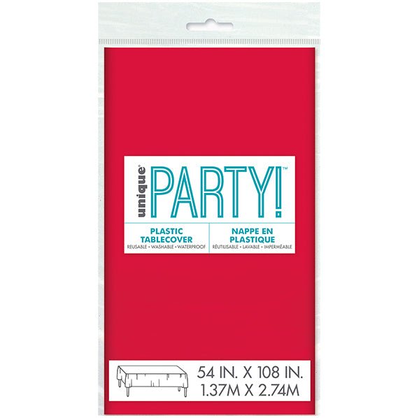 Ruby Red Rectangular Plastic Tablecover 137cm x 274cm - The Party Marketplace