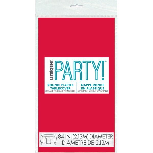 Ruby Red Round Plastic Tablecover 213cm - The Party Marketplace