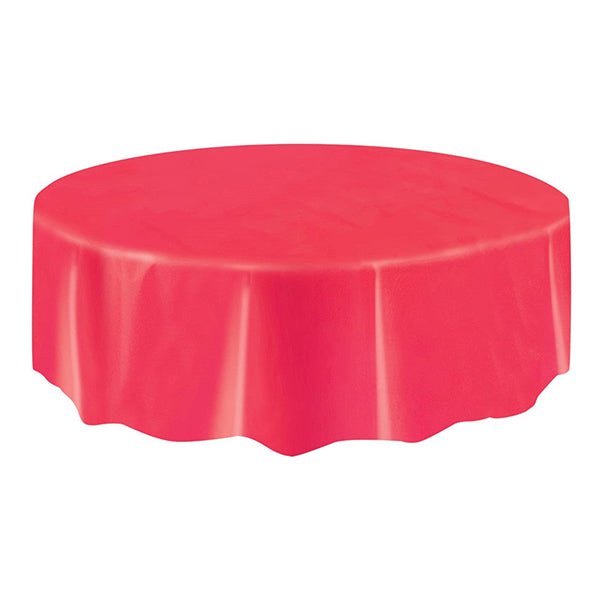 Ruby Red Round Plastic Tablecover 213cm - The Party Marketplace