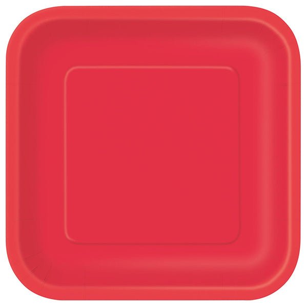Ruby Red Square Paper Plates 23cm (Pack of 8) - The Party Marketplace