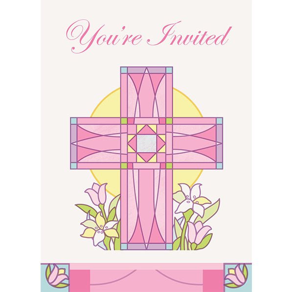Sacred Cross Pink Invitations (Pack of 8) - The Party Marketplace