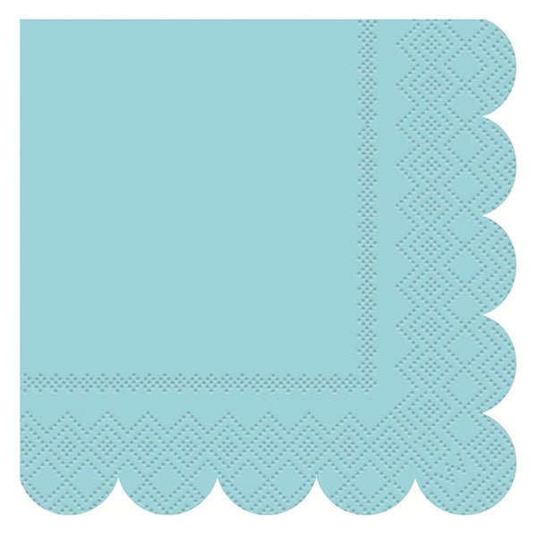 Scalloped Edge Beverage Napkins - Assorted Colours - Mint, Sky Blue & Lapis Blue (Pack of 16) - The Party Marketplace