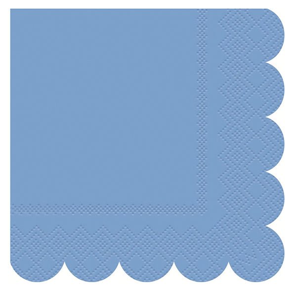 Scalloped Edge Beverage Napkins - Assorted Colours - Mint, Sky Blue & Lapis Blue (Pack of 16) - The Party Marketplace