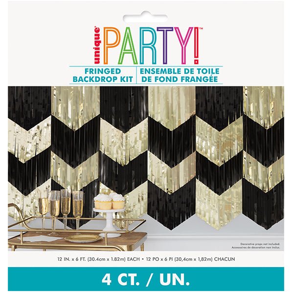Scalloped Fringe Backdrop Kit (Black and Gold) - The Party Marketplace