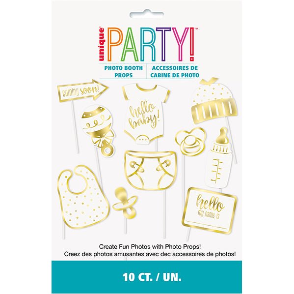 Selfie Photo Props - Hello Baby Foil Stamped (Pack of 10) - The Party Marketplace