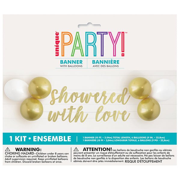"Showered With Love" Foil Letter Balloon Banner Kit - The Party Marketplace
